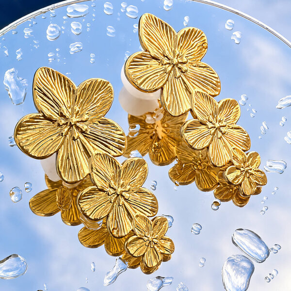 "Flowers" Earrings, 18K Gold Plated Steel