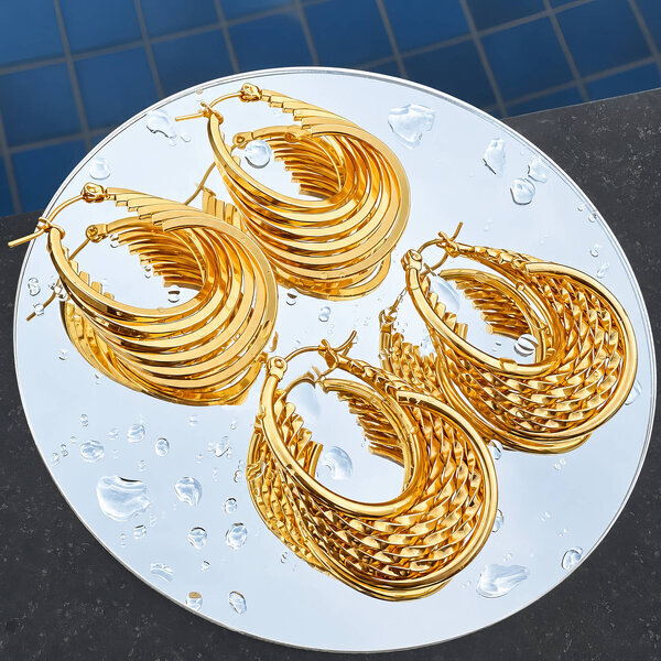 Earrings, 18K Gold Plated Steel