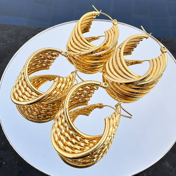 Earrings, 18K Gold Plated Steel