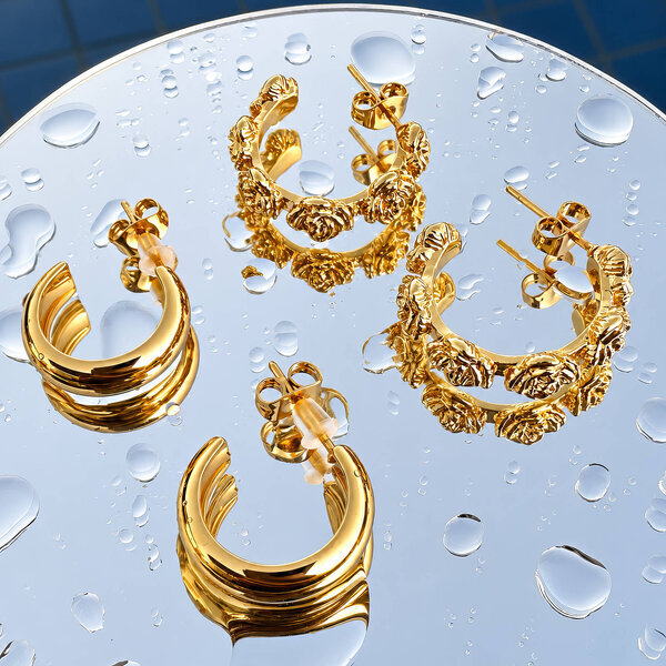 Earrings, 18K Gold Plated Steel