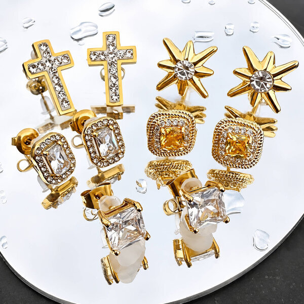 Earrings, 18K Gold Plated Steel