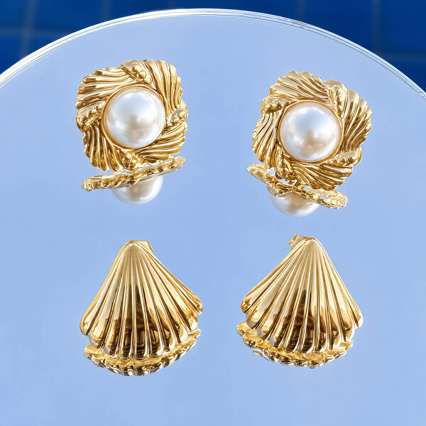 Earrings, 18K Gold Plated Steel