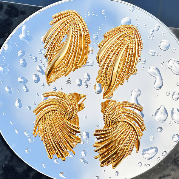 "Leaves" Earrings, 18K Gold Plated Steel