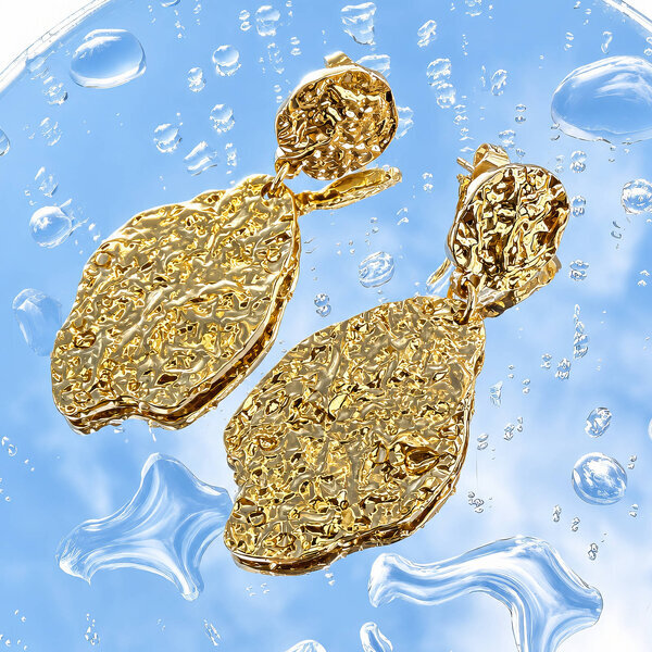 Earrings, 18K Gold Plated Steel