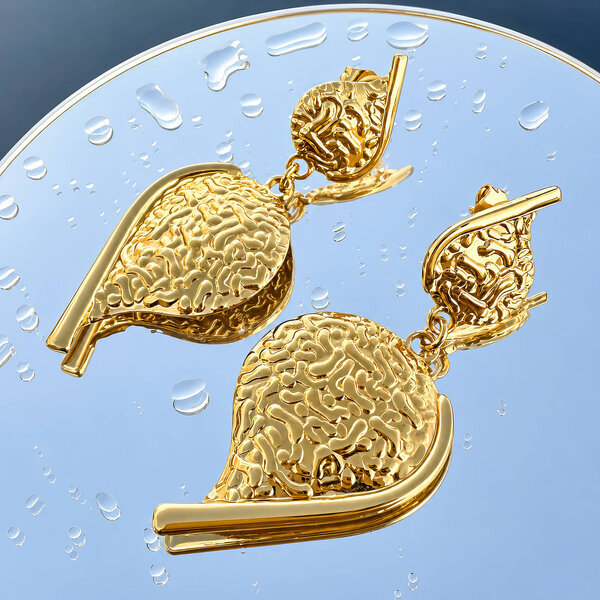 Earrings, 18K Gold Plated Steel