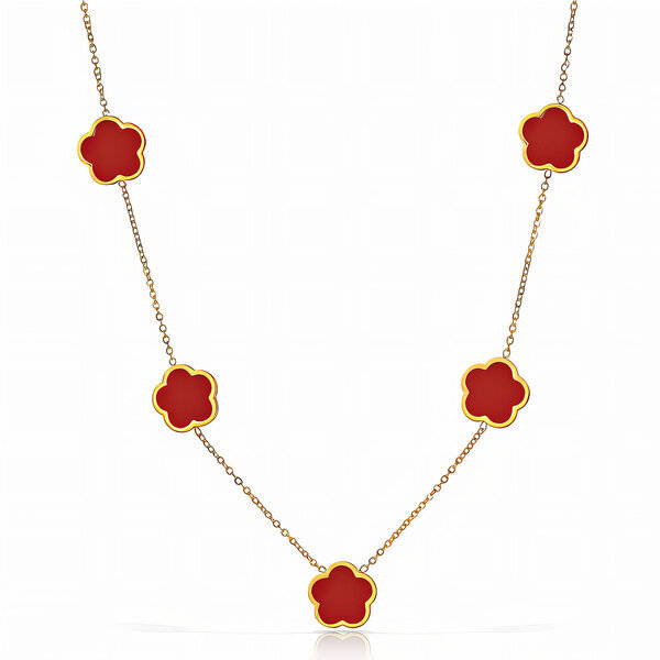 "Flowers" Necklace, 18K Gold Plated Steel