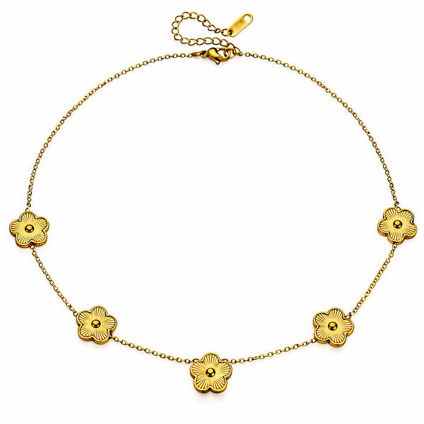 "Flower Meadow" Necklace, 18K Gold Plated Steel