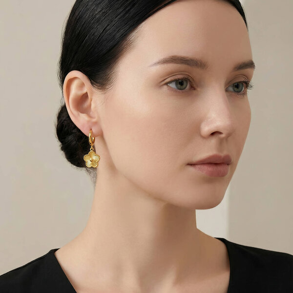 "Flowers" Earrings, 18K Gold Plated Steel