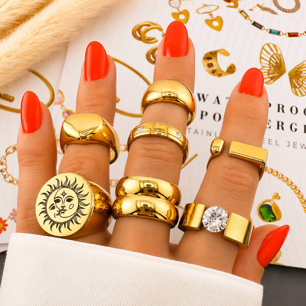 Ring, 18K Gold Plated Steel