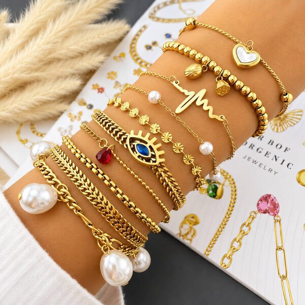 "Flowers" Bracelet, 18K Gold Plated Steel