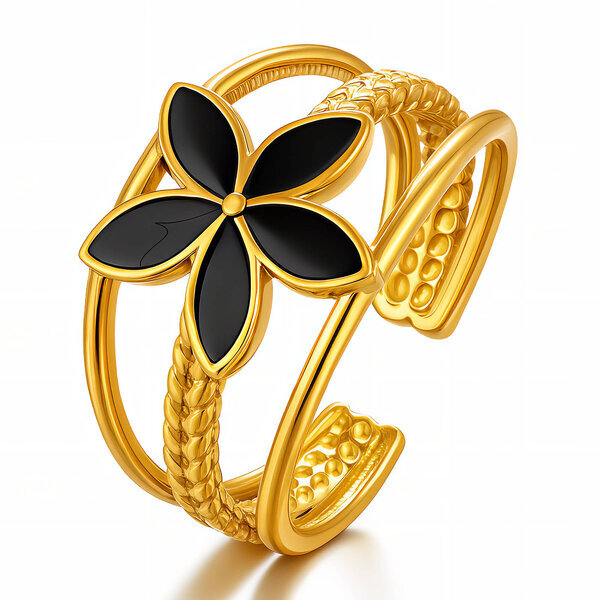 "Flowers" Ring, 18K Gold Plated Steel