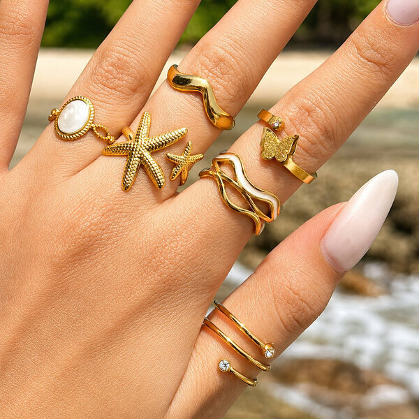 "Butterfly" Ring, 18K Gold Plated Steel