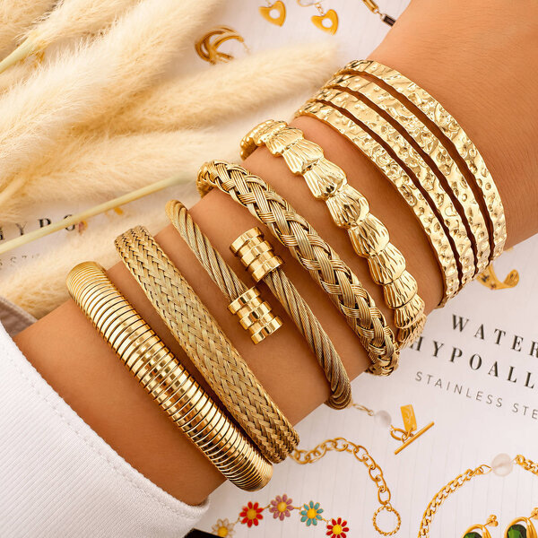 Bracelet, 18K Gold Plated Steel