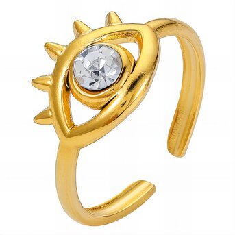 18K gold plated Stainless steel  "Evil Eyes" finger ring, Intensity