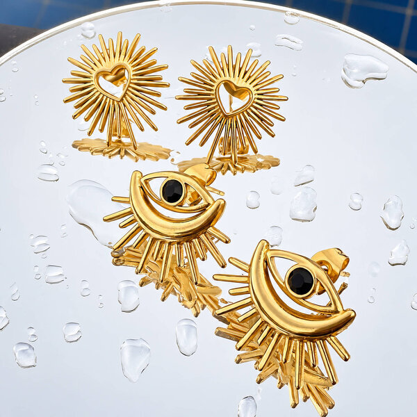 "Hearts" Earrings, 18K Gold Plated Steel