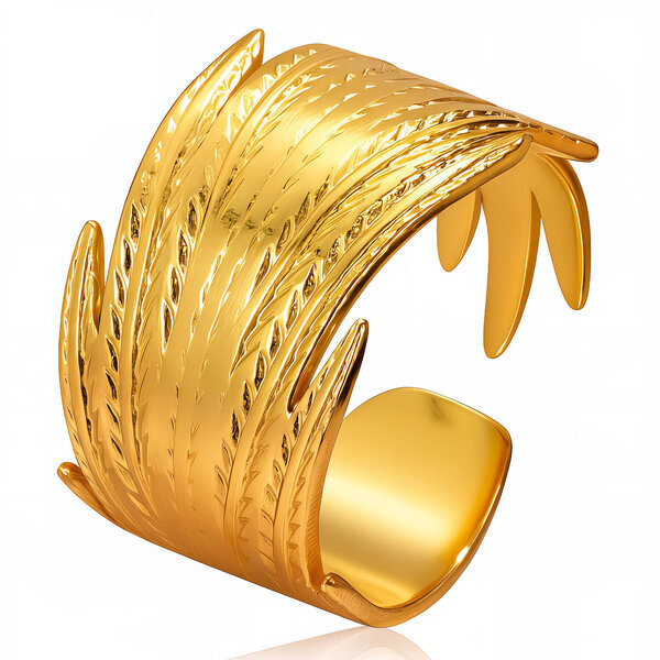 "Leaves" Ring, 18K Gold Plated Steel