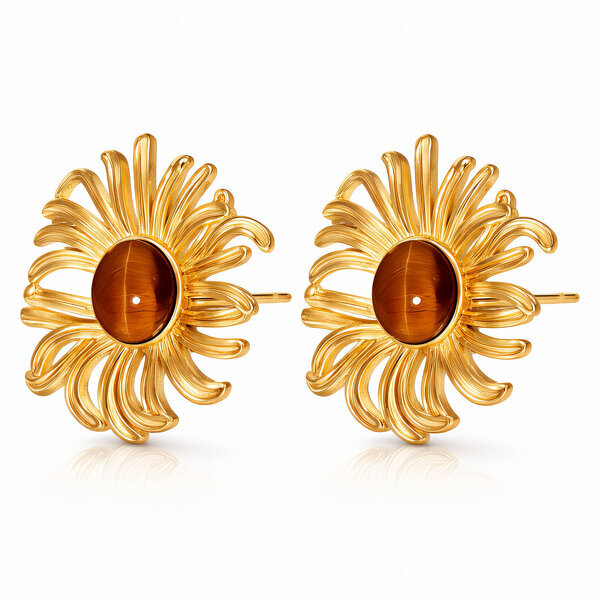 "Flowers" Earrings, 18K Gold Plated Steel