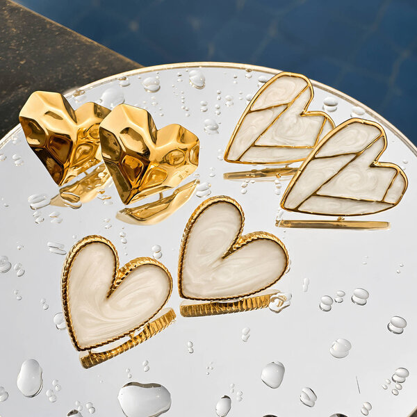 "Hearts" Earrings, 18K Gold Plated Steel