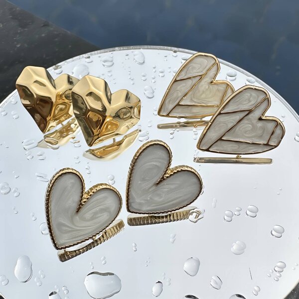 "Hearts" Earrings, 18K Gold Plated Steel