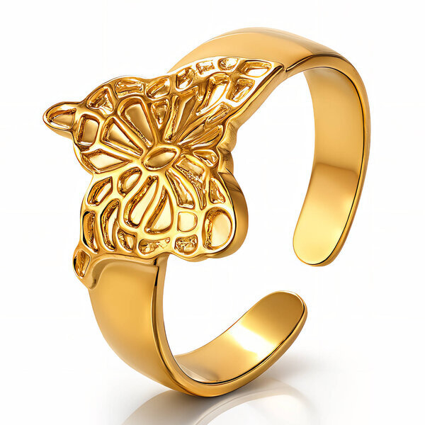 "Butterfly" Ring, 18K Gold Plated Steel