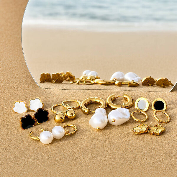 "Flowers" Earrings, 18K Gold Plated Steel
