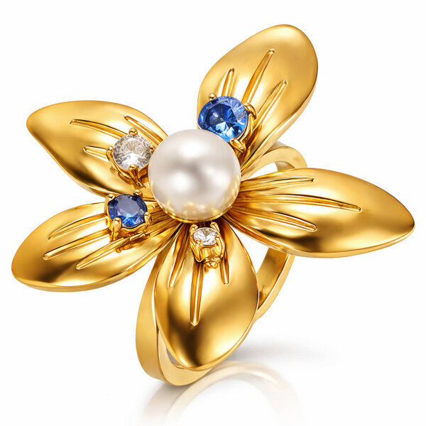 "Flower" Ring, 18K Gold Plated Steel