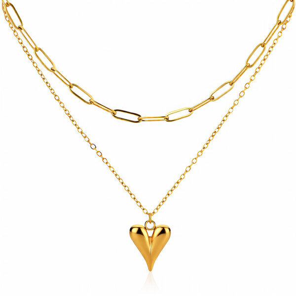 "Heart" Necklace, 18K Gold Plated Steel