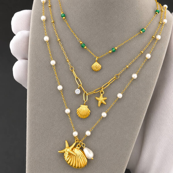 "Seashell" Necklace, 18K Gold Plated Steel