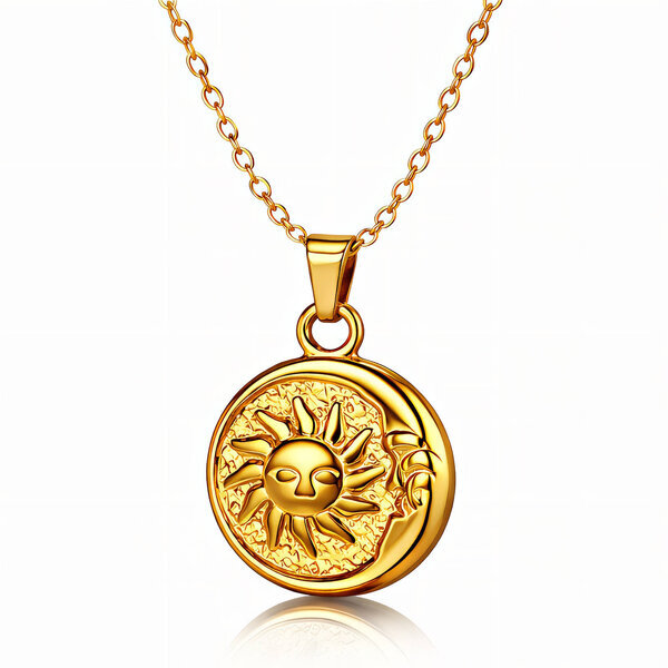 "Sun and Moon" Necklace, 18K Gold Plated Steel