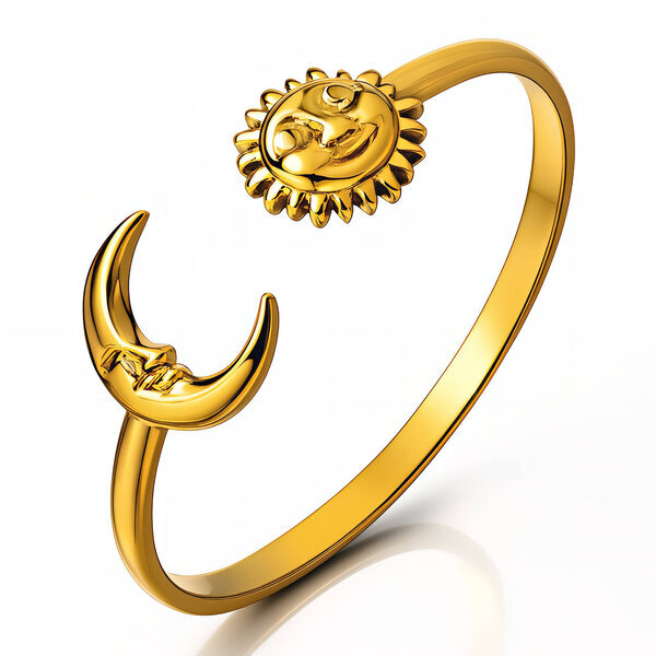 "Sun and Moon" Ring, 18K Gold Plated Steel