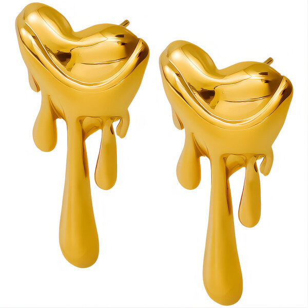 "Hearts" Earrings, 18K Gold Plated Steel