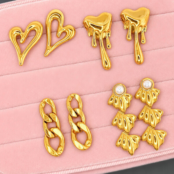 Earrings, 18K Gold Plated Steel