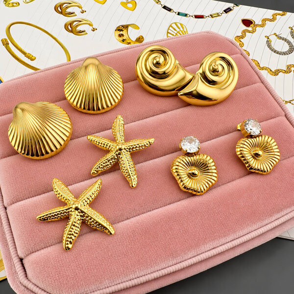 "Seashells" Earrings, 18K Gold Plated Steel