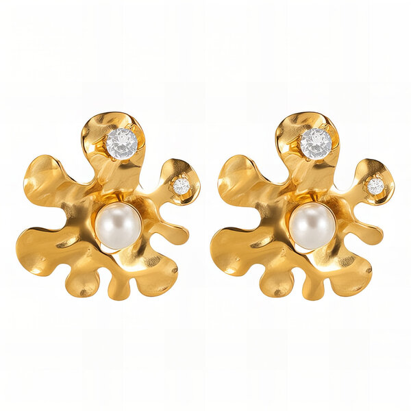 Earrings, 18K Gold Plated Steel