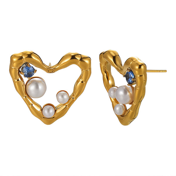 "Hearts" Earrings, 18K Gold Plated Steel