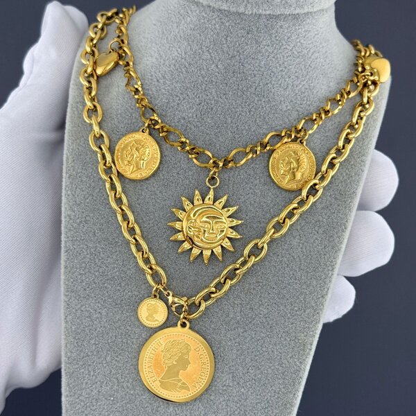 "Sun" Necklace, 18K Gold Plated Steel