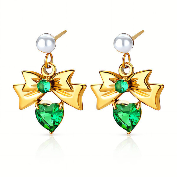 "Hearts and bows" Earrings, 18K Gold Plated Steel