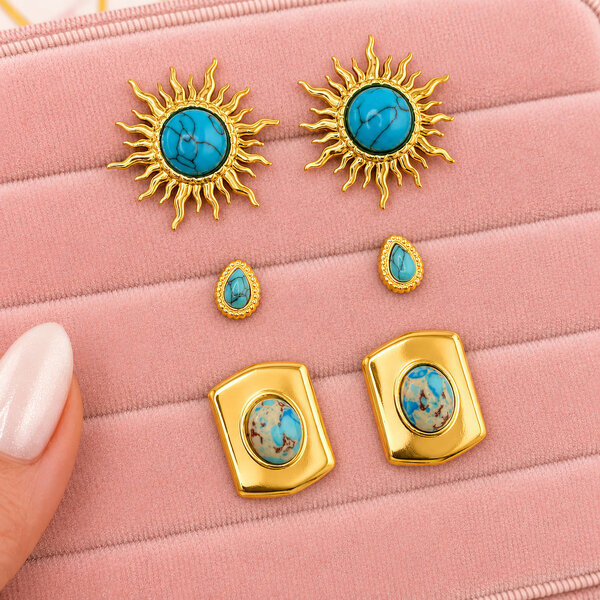 Earrings, 18K Gold Plated Steel