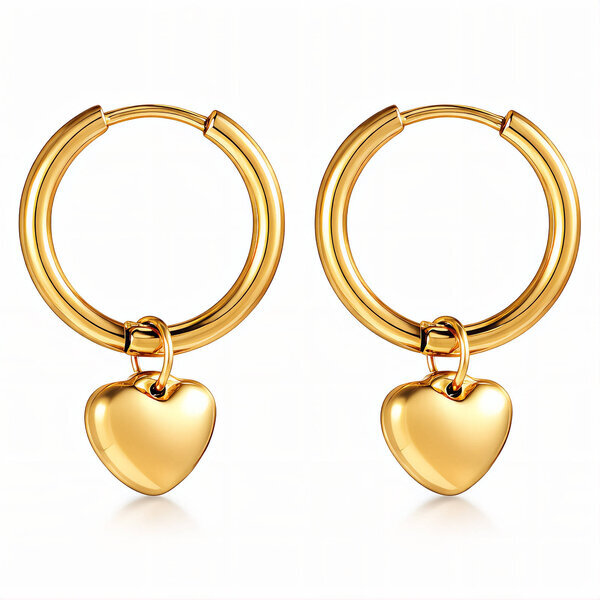 "Hearts" Earrings, 18K Gold Plated Steel