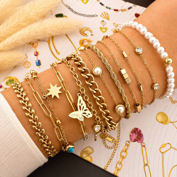 "Stars" Bracelet, 18K Gold Plated Steel