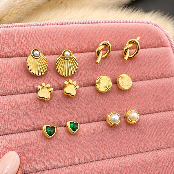 Earrings, 18K Gold Plated Steel