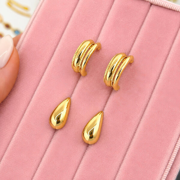 Earrings, 18K Gold Plated Steel