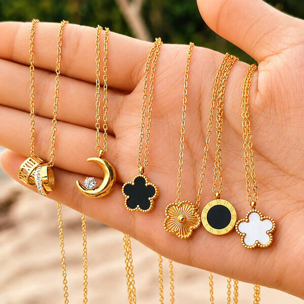 "Crescent" Necklace, 18K Gold Plated Steel