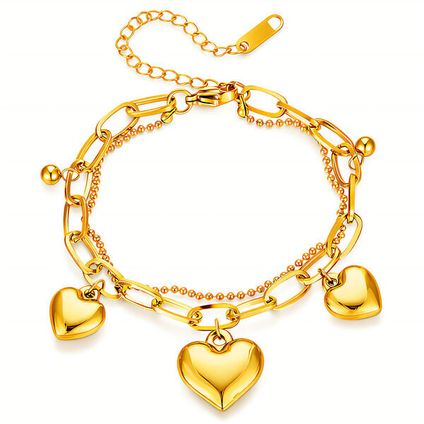 "Hearts" Bracelet, 18K Gold Plated Steel