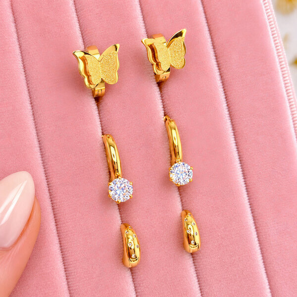 "Butterflies" Earrings, 18K Gold Plated Steel