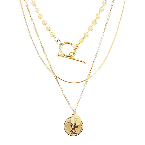 "Coin" Necklace, 18K Gold Plated Steel