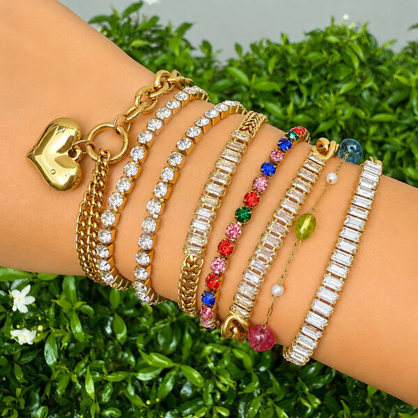 "Tennis" Bracelet, 18K Gold Plated Steel