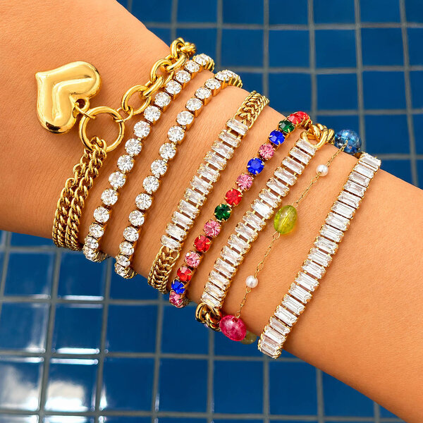 "Tennis" Bracelet, 18K Gold Plated Steel