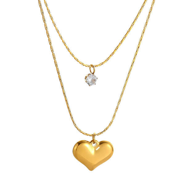 "Hearts" Necklace, 18K Gold Plated Steel