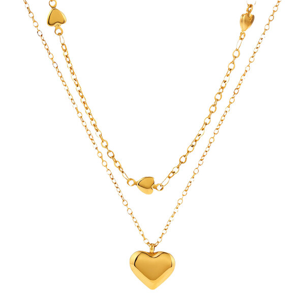 "Hearts" Necklace, 18K Gold Plated Steel